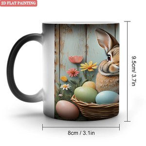 Heat Sensitive Ceramic <b>Mug</b> Frosted Black 11oz Sublimation Blank Cup <b>Easter</b> Bunny Design 2D Flat Painting - Product Image 1