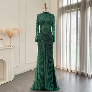 LSCZ234 High Quality Luxury Evening Gown Elegant Beading Party Dresses With Long Sleeve