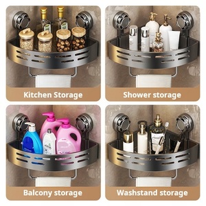 Bathroom Suction <strong>Shower</strong> Corner Shelf with Cross Bar for Toilet Shampoo <strong>Kitchen</strong> ABS Suction <strong>Shower</strong> Shelf Grey - Product Image 4