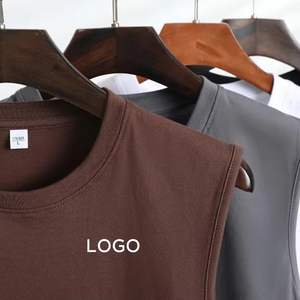 เสื้อกล้ามคอกลมสีขาวคุณภาพสูงสำหรับผู้ชาย แบบเรียบง่าย สไตล์ลำลอง ทรงโอเวอร์ไซส์ รับสกรีนโลโก้ - Product Image 3