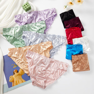 Belle femme S culotte lisse taille basse plis haute Stretch brillant couleur bonbon doux mignon haute qualité fille Satin fille culotte - Product Image 6