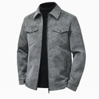Jaket Kulit Pria Terlaris Grosir, Mantel Kasual, Jaket Kulit PU Retro Amerika dengan Kerah Terbalik