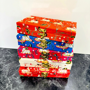 Handcrafted Pichwai Print Fabric Utility <b>Gift</b> <b>Box</b> Set Vibrant Decorative Wooden Jewelry Organizer Cases Golden Metal Clasp Lock - Product Image 1