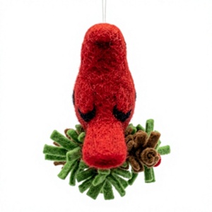 Handmade Eco-Friendly 100% Certified Wool Felt Cardinal Bird Christmas Ornament Holly <b>Pinecone</b> Decor Wall Hanging Traditional - Product Image 4