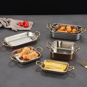 Pot à snacks rectangulaire en acier inoxydable martelé doré avec double poignée, mini seau à fruits <span class=keywords><strong>de</strong></span> <span class=keywords><strong>mer</strong></span> pour restaurant - Product Image 1