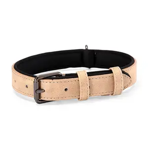 Gran oferta, collar y correa de perro de cuero acolchado suave clásico con Metal duradero ajustable