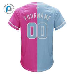 PURE rose et bleu sublimé séchage rapide Baseball T-Shirt personnalisé hommes jeunesse maillot Baseball v cou uniforme Softball Baseball - Product Image 2