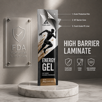 Sachet de gel énergétique imprimé sur mesure à trois soudures avec encoche de déchirement pour nutrition sportive, emballage alimentaire de qualité alimentaire avec faible MOQ