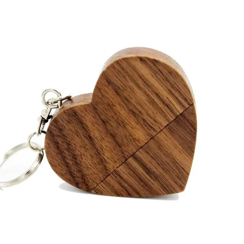 Fashion Wooden heart shape USB 2.0 Flash Drive Data Storage Memory Stick USB Stick Pendrive with Wooden Box