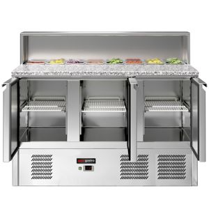 GGM Gastro Saladette ECO Prep <b>Table</b> Cooling-1368mm-Triple Doors-Stainless Steel Top-Temperature Range +4C +10C-Energy - Product Image 4