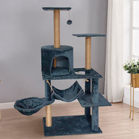Arbre à chat multi-niveaux de luxe en bois, tour d'escalade, hamac, condo, poteau à gratter interactif pour chatons, jouets en peluche