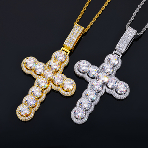 Bijoux chrétiens de luxe, chaîne cubaine hip-hop plaquée <span class=keywords><strong>or</strong></span>, pendentif croix halo serti de diamants CZ AAAAA pour hommes et femmes - Product Image 2