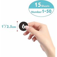 Autocollant de numéro rond personnalisé, 15 feuilles consécutives d'étiquettes de numéro en vinyle noir-Autocollants de numéro de point auto-adhésifs pour l'intérieur