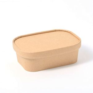 Disposable Biodegradable Kraft Rectangular Food <b>Bowl</b> Design Paper <b>Lid</b> Salad Container for Catering Party Packaging - Product Image 2