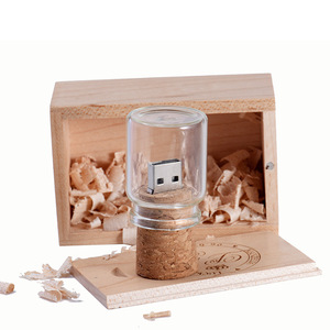 Promotional Cork Top Message in a Bottle USB 2.0 4GB 8GB 16GB 32GB 64GB 128GB Wood Flash Drive with 3 Year Warranty OEM
