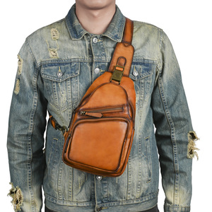 Vintage Genuine Leather Chest <b>Bag</b> For Men Brown Coffee Solid Color Casual Crossbody <b>Bag</b> Wear Resistant Fashionable Summer 2025 - Product Image 1