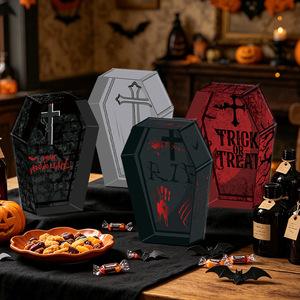 Boîte à bonbons en forme de cercueil pour Halloween, plateau pliable pour friandises, en plastique noir, impression numérique, conteneur alimentaire, emballage pour cadeaux de fête, DTF - Product Image 2
