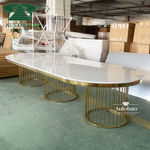 Table à manger moderne convertible luxueuse en laiton doré pour 8 personnes, pour mariage, maison, hôtel - Product Image 6