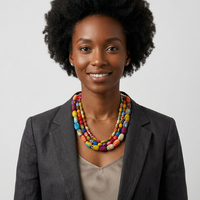 Conjuntos de Joyería Africana Bohemia para Mujer Barode: Gargantilla, Pendientes y Collar de Cuerda con Cuentas de Tela Ecológica, Estilo Tribal y de Alta Costura