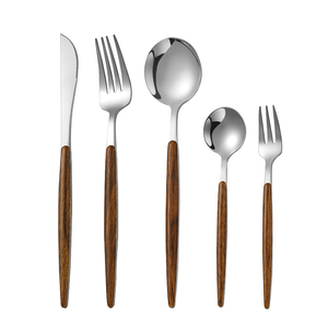 HPC0101 Stainless Steel Wood Grain Handle Portuguese Tableware Knife <b>Fork</b> Spoon Cake <b>Dessert</b> Spoon CN - Product Image 1