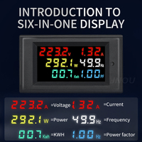 Medidor de Energía Digital LCD a Color 6 en 1 para Facturación Precisa de Inquilinos, 50/60Hz 220V, CT 15mm, Factor de Potencia, kWh, Voltímetro