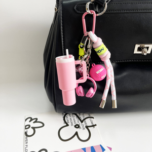 RW Wholesale Breloques porte-clés mignonnes pour gobelets, porte-clés personnalisés tendance en forme d'haltères <span class=keywords><strong>Crogs</strong></span>, porte-baume à lèvres avec pompon en corde tressée - Product Image 6