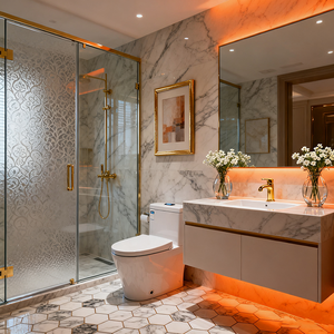 Cabine de douche moderne avec cadre doré en verre trempé de 8 mm, acier inoxydable 304, sans fuite, OEM/ODM acceptés, rénovation hôtelière - Product Image 1