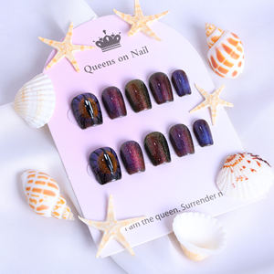 Faux Ongles de Luxe Faits Main en Acrylique, Forme Cercueil, Couverture Complète 3D, French Manucure, Motif Papillon, Haute Qualité, Colle pour Doigts - Product Image 1