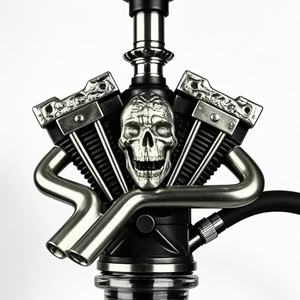 <b>Crystal</b> Glass Hookah Motorcycle Engine Base Metal Pipe Set Carved Wooden Bowl Accessory Display - Product Image 2