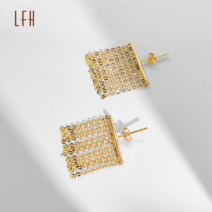 LFH 18K Real Gold Metal <b>Chain</b> Tassel Long Tassel <b>Earrings</b> 18k Real Gold <b>Earrings</b> Real Gold <b>Earring</b> - Product Image 3
