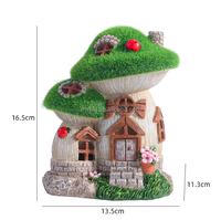 Décoration de jardin Statues champignons floqués verts Maison de fée en résine avec lumières solaires pour paysage extérieur
