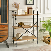 Étagère d'angle vintage à 3 niveaux en métal et bois Innova Home Living Room pour la maison et le bureau