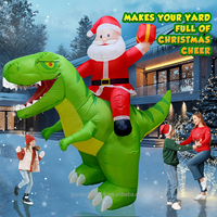 Décoration de jardin géante de Noël personnalisée, gonflable, imperméable, lumineuse, écologique, 9x8 pieds, Père Noël à dos de dinosaure pour fête de vacances