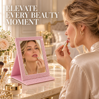 Miroir de maquillage pliable personnalisé avec logo OEM ODM, miroir de table en cuir PU portable avec strass