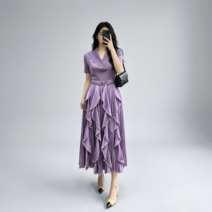 Abiti Lunghi Eleganti da Donna con Volant e Cintura, Maniche Corte, Moda Estiva, Disponibili all'Ingrosso - Product Image 2