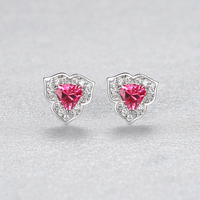 CZCITY Drei Blätter Sterling Silber S925 Elegante Dreieck Rot Herz Ohrring Schmuck für Frauen Großhandel
