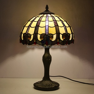 LongHuiJing 12 Inch European Style Shell Lamp Peacock Tail Desk Light Bedroom <b>Bedside</b> Lamp Tiffany Peacock Tail Table Lamp - Product Image 1
