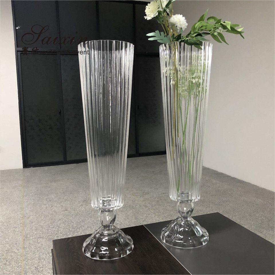 Wedding Decoration New Striped Tall Cone Clear Glass Vase