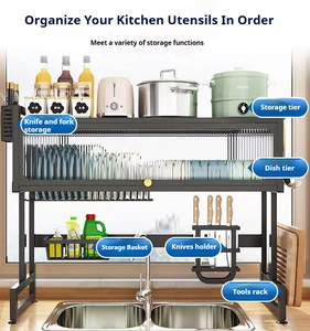 Scaffale Multifunzionale per Cucina - Organizzatore per Lavello in Acciaio al Carbonio a Doppio Livello per Verdure, Ciotole, Piatti, Spezie, Asciugatura e Drenaggio - Product Image 2