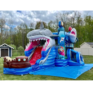 Precio al por mayor, casa de rebote de tiburón inflable, castillo hinchable combinado con tobogán y piscina - Product Image 3