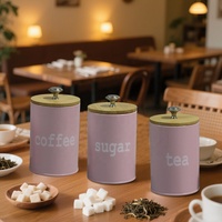 Lot de 3 boîtes de cuisine avec couvercles en bambou Boîtes en métal hermétiques Café Sucre Thé Cuisine Conteneurs de stockage des aliments Bocaux