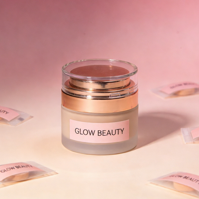 Wholesale Refillable Frosted Glass Beauty Jar 15g 30g Rose Gold Band Cosmetic Packaging for Setting Powder Skincare