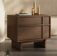 Mesa de Noche de Madera Maciza Moderna y Minimalista con Dos Cajones, Mesa Auxiliar con Acabado de Madera para Dormitorio u Hotel