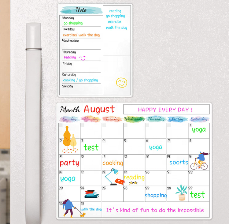 White Board Dry Erase - Weekly Calendar Whiteboard for Fridge, Grocery List Magnet for Family Planner Kitchen Schedule Board