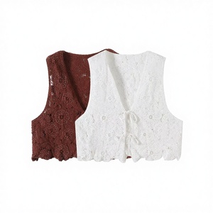 MYST&ZA – Nouveau débardeur court sans manches à col en V et nœud, motif floral tissé vintage, style été 2025 pour femme 8779185 - Product Image 2