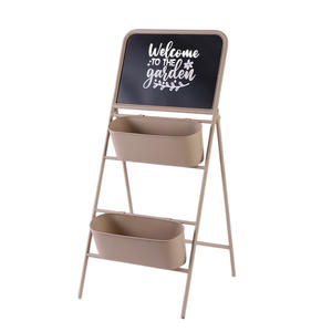 2-laags Vintage Grijze Metalen Tuinplant Plank Roestvast Buitentuindecor Met Bloempothouder En Tuingereedschap - Product Image 5