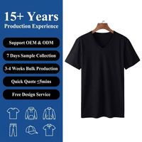 T-shirt uni à manches courtes respirant en coton 100% noir de qualité supérieure, col en V, logo personnalisé imprimé en sérigraphie sur le devant, pour hommes et femmes