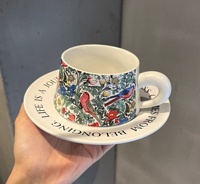 Tasse à café portable Madou Morris Collaboration, style rétro sport, unisexe, en porcelaine fine, 12 oz, avec soucoupe, motif floral et oiseaux, cadeau événementiel original