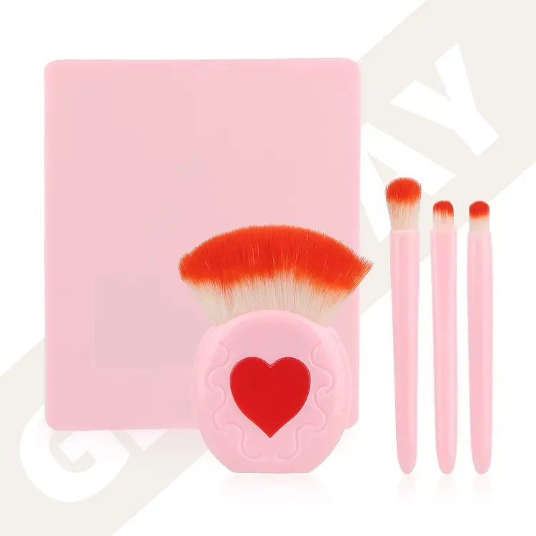 Biểu Tượng Tùy Chỉnh Mỹ Phẩm Màu Hồng Blush Bàn Chải Eyeshadow Bàn Chải 4Pcs Du Lịch Xách Tay Mini Mặt Trang Điểm Bàn Chải Thiết Lập Với Gương