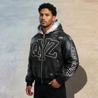 Sweat à capuche zippé surdimensionné en coton personnalisé, double capuche, broderie vieillie, style streetwear, coupe déchirée, avec strass pour homme